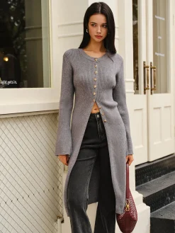 Versatile Metal Breasted Sweater Dress Sweater Dresses|Work Dresses