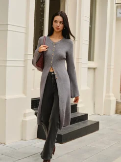 Versatile Metal Breasted Sweater Dress Sweater Dresses|Work Dresses