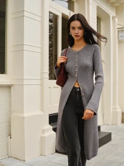Versatile Metal Breasted Sweater Dress Sweater Dresses|Work Dresses