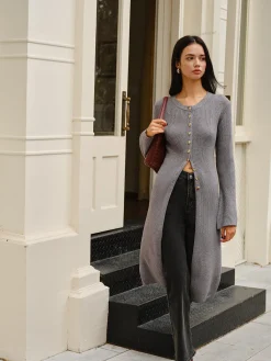 Versatile Metal Breasted Sweater Dress Sweater Dresses|Work Dresses