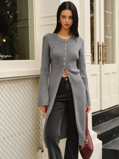 Hot Versatile Metal Breasted Sweater Dress Sweater Dresses|Work Dresses