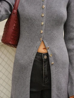 Hot Versatile Metal Breasted Sweater Dress Sweater Dresses|Work Dresses