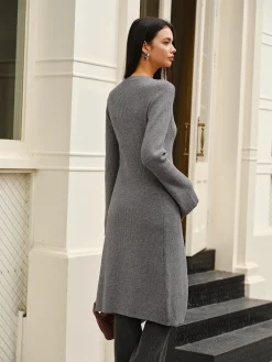 Hot Versatile Metal Breasted Sweater Dress Sweater Dresses|Work Dresses