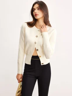 Sale Versatile Metal Button Knit Outerwear Sweater Tops|Outerwear