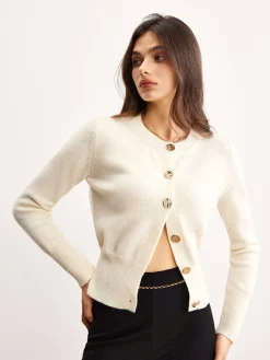 Sale Versatile Metal Button Knit Outerwear Sweater Tops|Outerwear