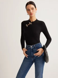 New Versatile Metal Decor Knit Top Sweater Tops|Sweaters & Cardigans