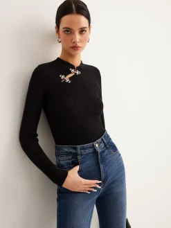 New Versatile Metal Decor Knit Top Sweater Tops|Sweaters & Cardigans