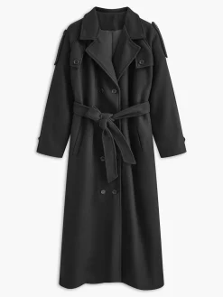 Clearance Versatile Plain Belted Long Coat Outerwear|Coats