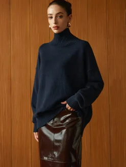 Clearance Versatile Plain Turtleneck Sweater Sweater Tops|Sweaters & Cardigans