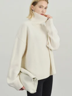 Clearance Versatile Plain Turtleneck Sweater Sweater Tops|Sweaters & Cardigans