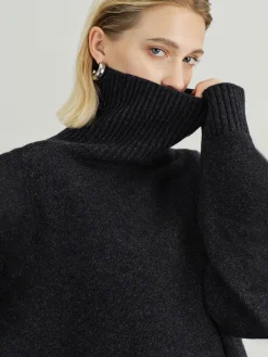 Clearance Versatile Plain Turtleneck Sweater Sweater Tops|Sweaters & Cardigans