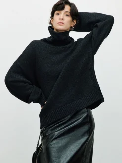 Clearance Versatile Plain Turtleneck Sweater Sweater Tops|Sweaters & Cardigans