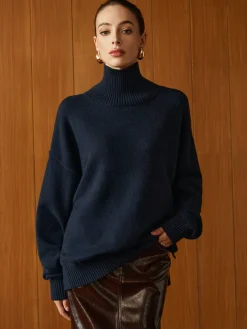 Clearance Versatile Plain Turtleneck Sweater Sweater Tops|Sweaters & Cardigans