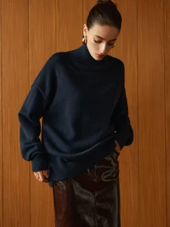 Clearance Versatile Plain Turtleneck Sweater Sweater Tops|Sweaters & Cardigans