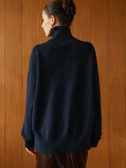 Clearance Versatile Plain Turtleneck Sweater Sweater Tops|Sweaters & Cardigans