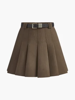 Hot Versatile Pleated Mini Skirt With Belt Skirts|Bottoms