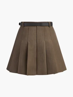 Hot Versatile Pleated Mini Skirt With Belt Skirts|Bottoms