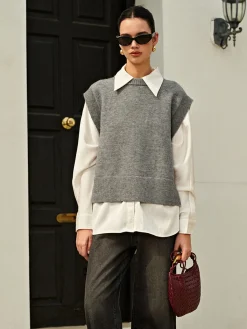 Best Versatile Side Buckle Belt Sweater Vest Sweater Vests|Sweaters & Cardigans