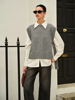 Best Versatile Side Buckle Belt Sweater Vest Sweater Vests|Sweaters & Cardigans