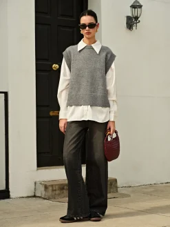 Best Versatile Side Buckle Belt Sweater Vest Sweater Vests|Sweaters & Cardigans