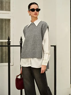 Best Versatile Side Buckle Belt Sweater Vest Sweater Vests|Sweaters & Cardigans