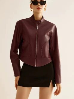 Sale Versatile Zipper Faux Leather Jacket Outerwear|Jackets