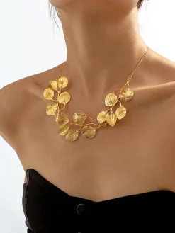 Vintage Alloy Leaf Design Necklace Necklaces|Accessories