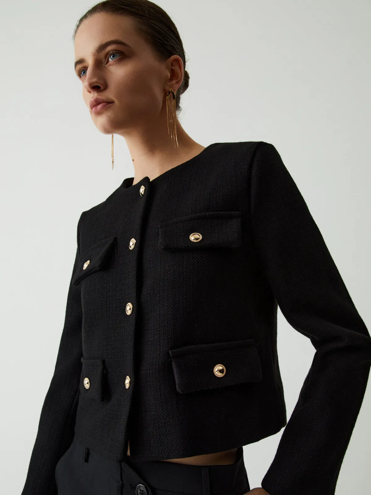 Clearance Vintage Button Tweed Blazer Outerwear|Blazers