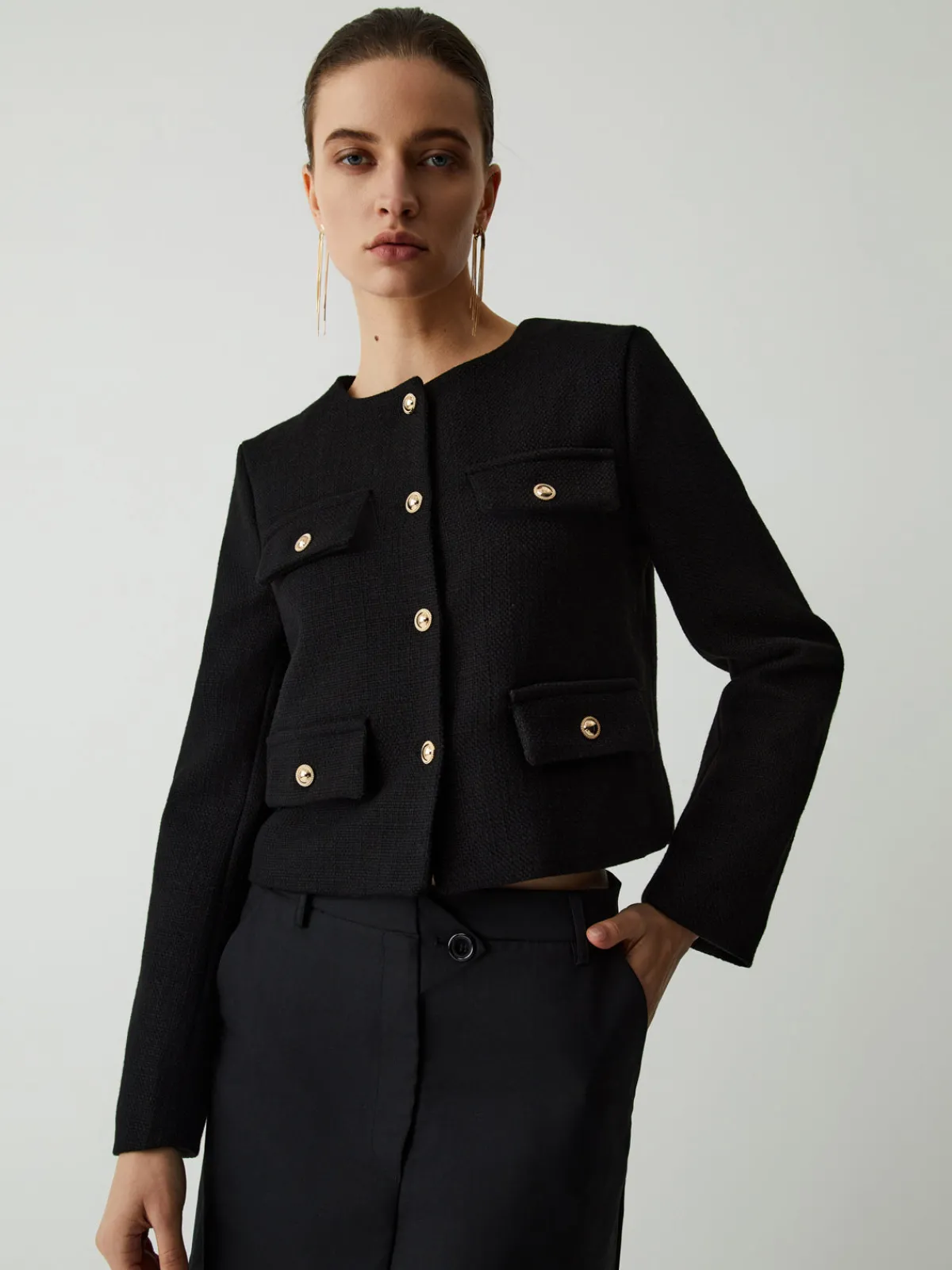 Clearance Vintage Button Tweed Blazer Outerwear|Blazers