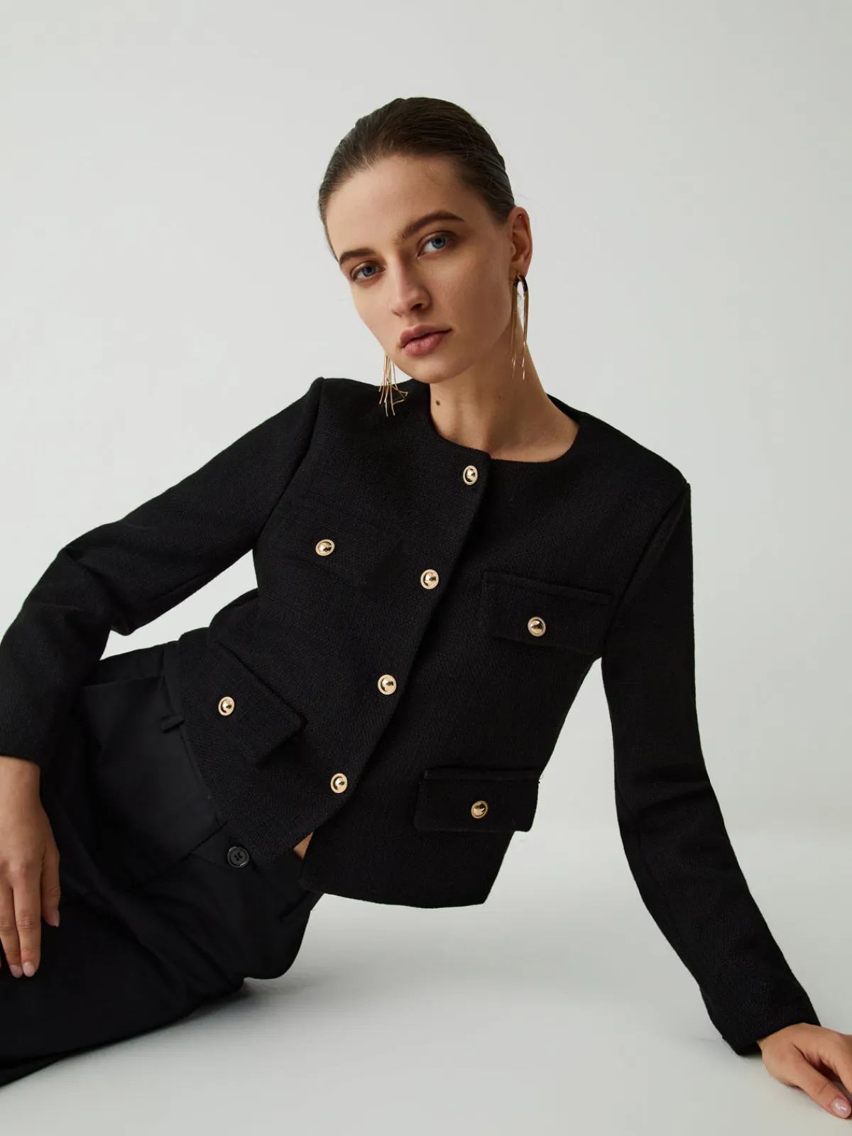 Clearance Vintage Button Tweed Blazer Outerwear|Blazers