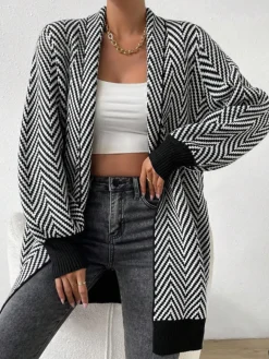 Hot Vintage Chevron Knit Outerwear Sweater Tops|Outerwear