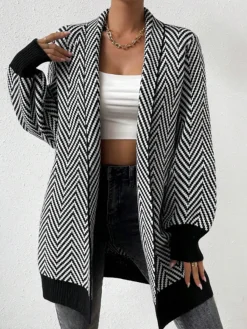 Hot Vintage Chevron Knit Outerwear Sweater Tops|Outerwear