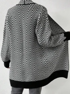 Hot Vintage Chevron Knit Outerwear Sweater Tops|Outerwear