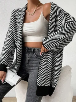 Hot Vintage Chevron Knit Outerwear Sweater Tops|Outerwear