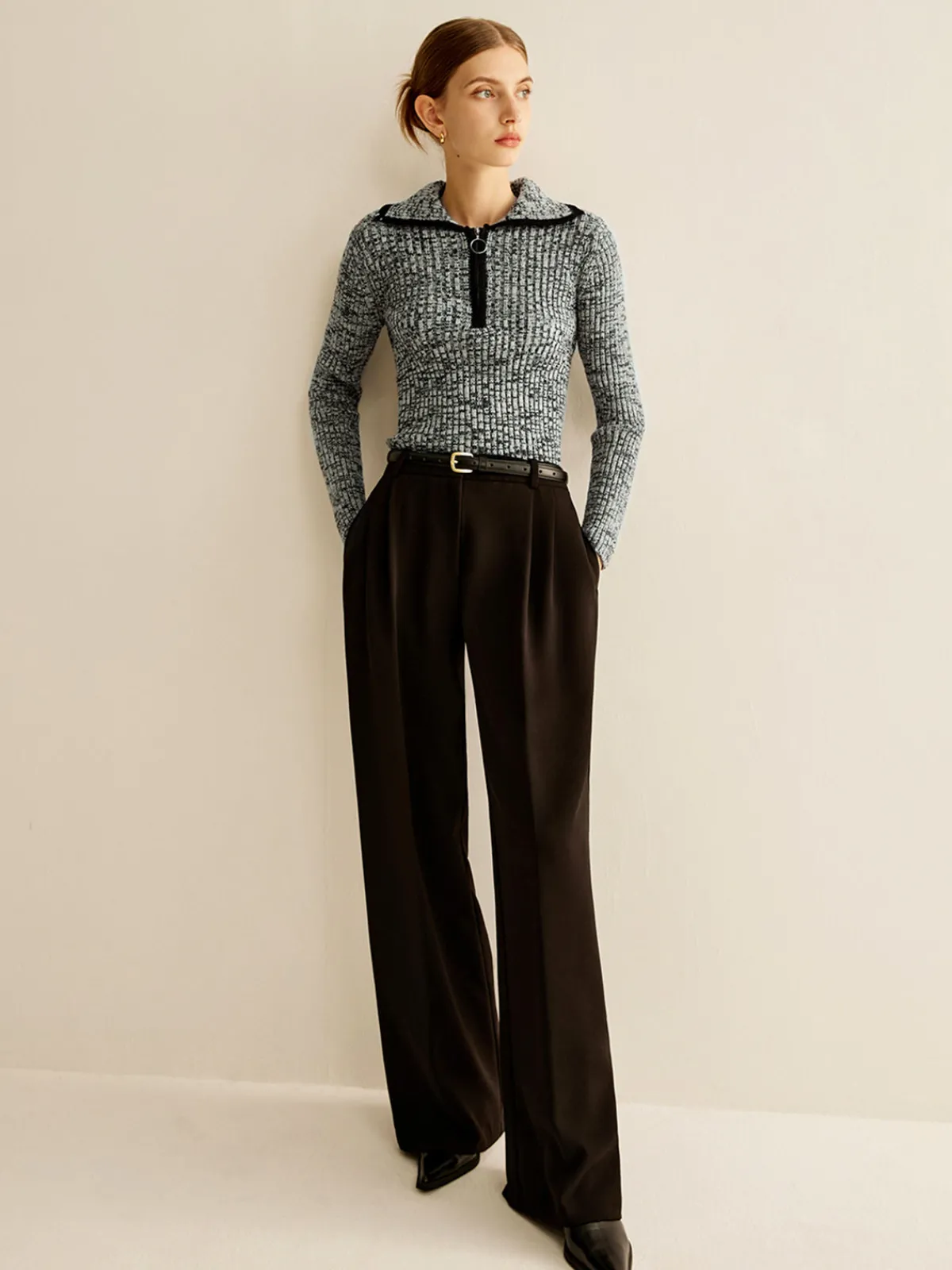 Best Vintage Contrast Trim Zipper Knit Top Sweater Tops|Sweaters & Cardigans