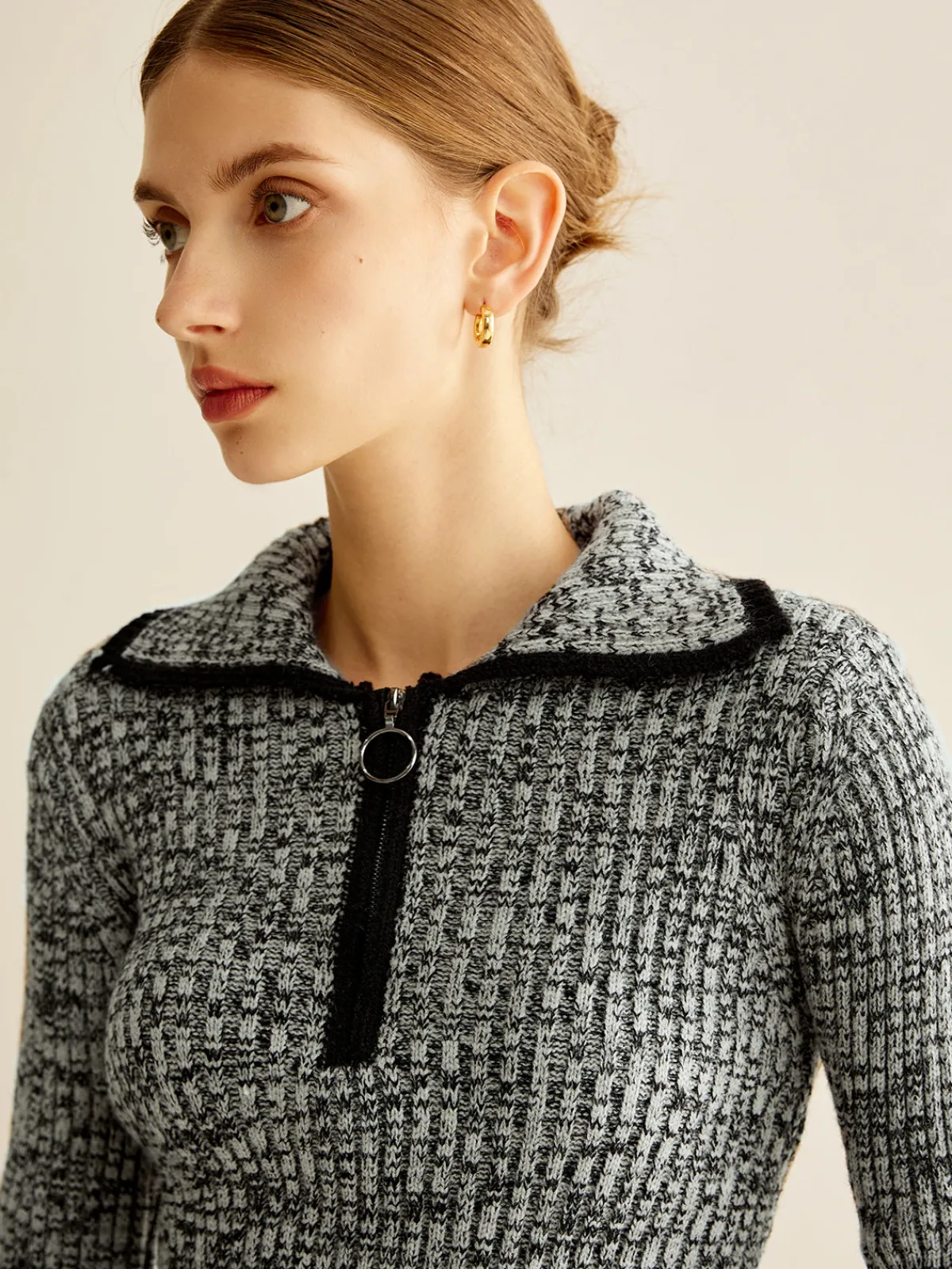 Best Vintage Contrast Trim Zipper Knit Top Sweater Tops|Sweaters & Cardigans