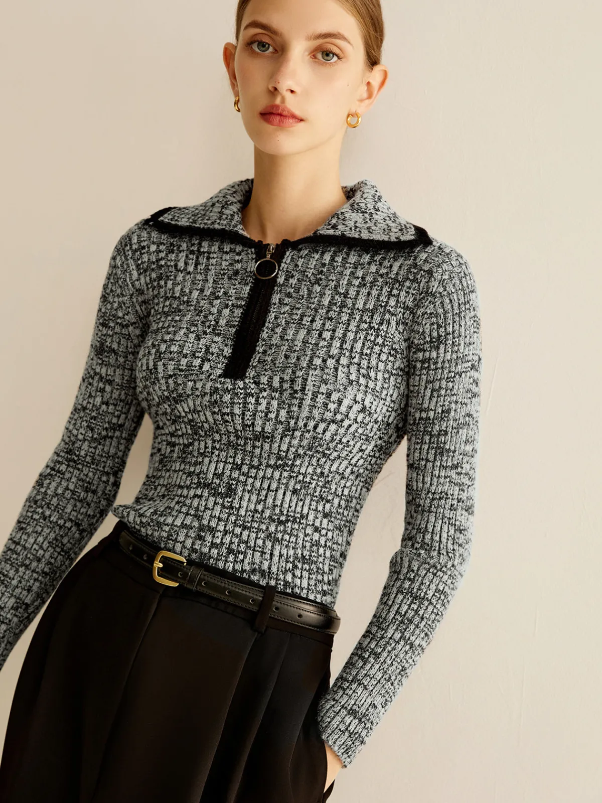 Best Vintage Contrast Trim Zipper Knit Top Sweater Tops|Sweaters & Cardigans