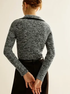 Best Vintage Contrast Trim Zipper Knit Top Sweater Tops|Sweaters & Cardigans