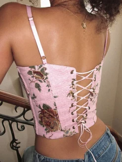 Online Vintage Drawstring Cami Corset Top Corset Tops|Tank Tops & Camis