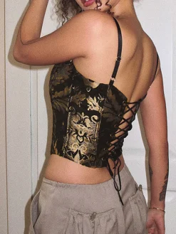 Online Vintage Drawstring Cami Corset Top Corset Tops|Tank Tops & Camis