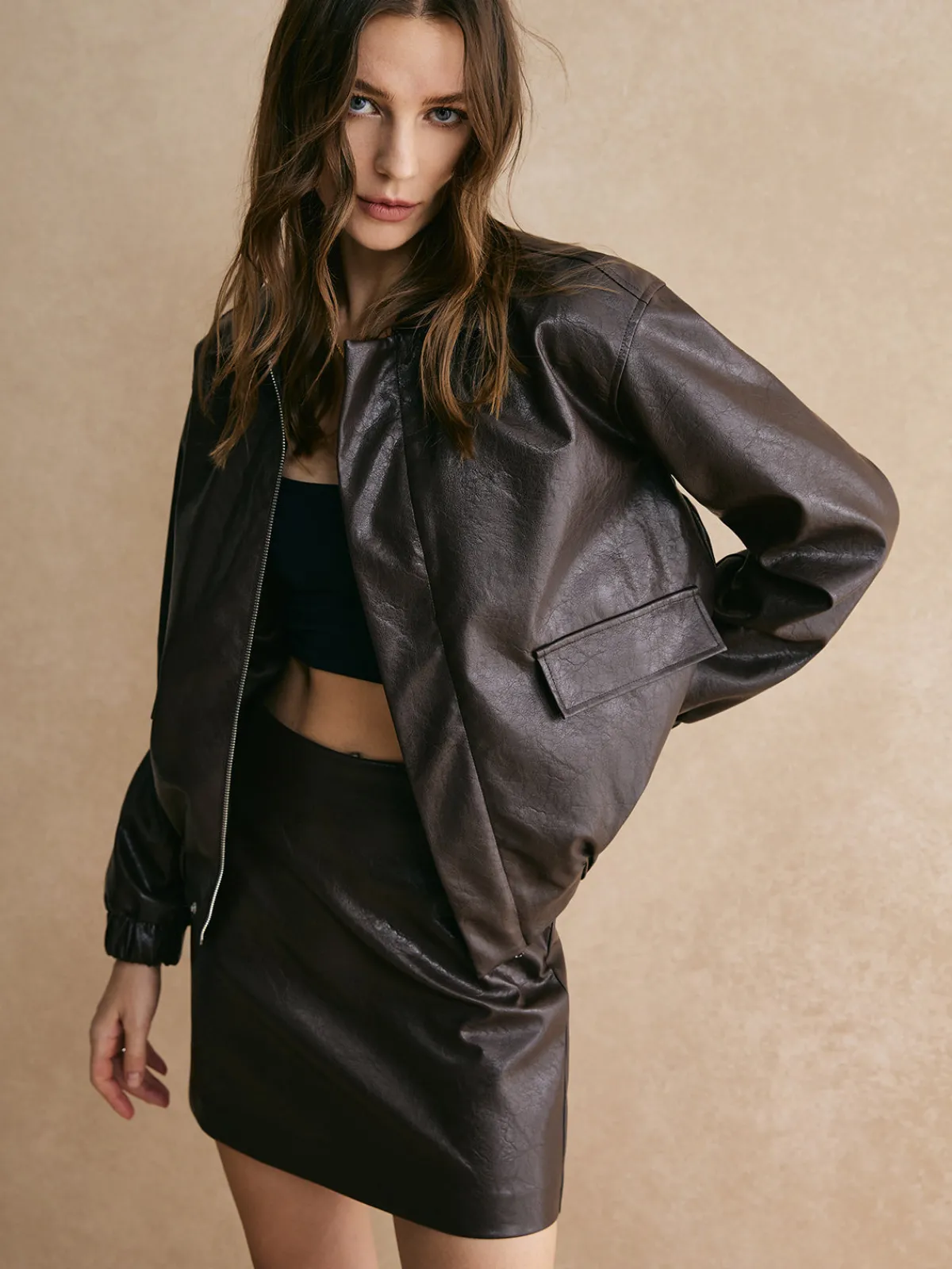 Online Vintage Faux Leather Jacket Outerwear|Jackets