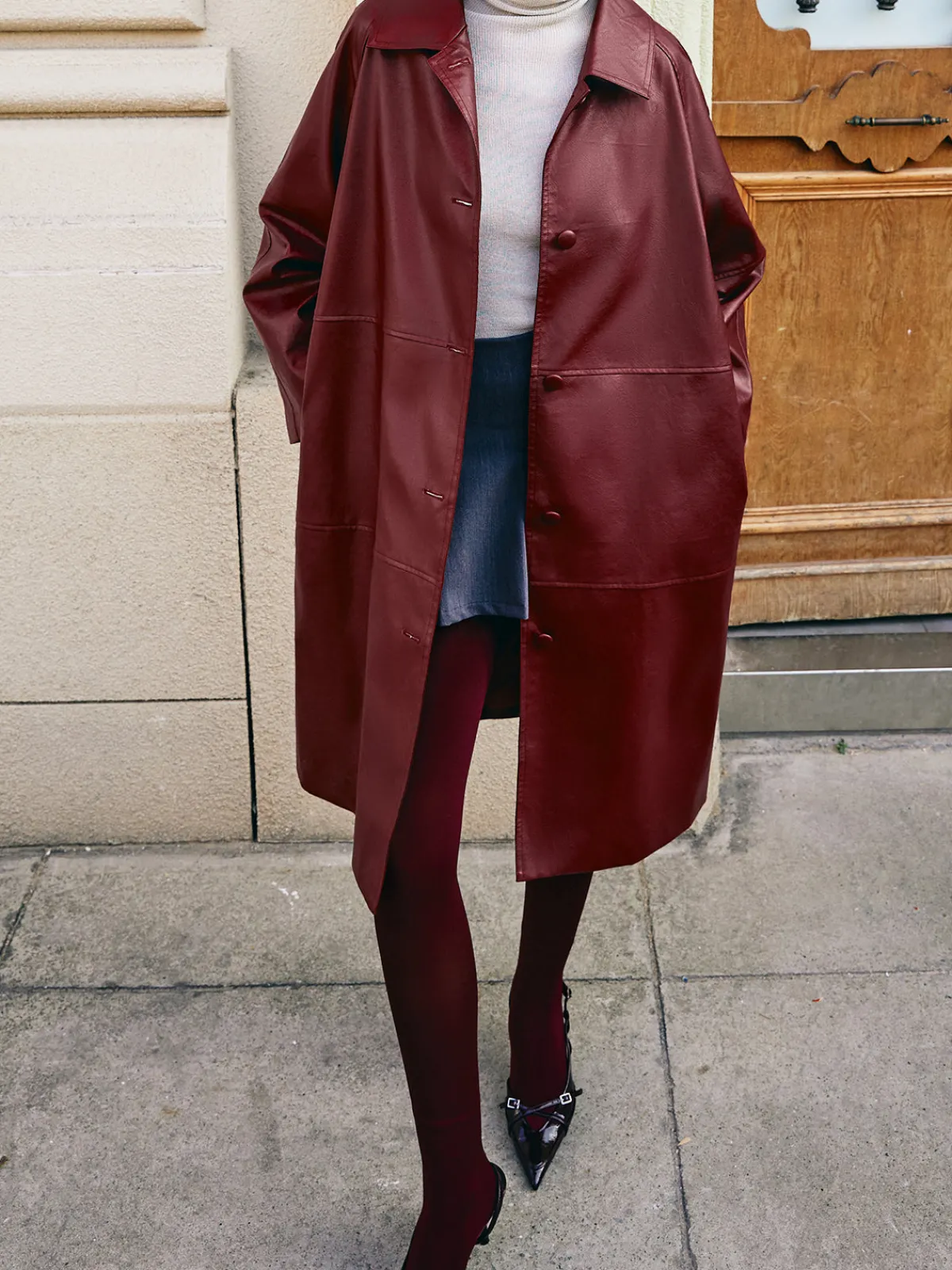 New Vintage Faux Leather Long Jacket Outerwear|Jackets