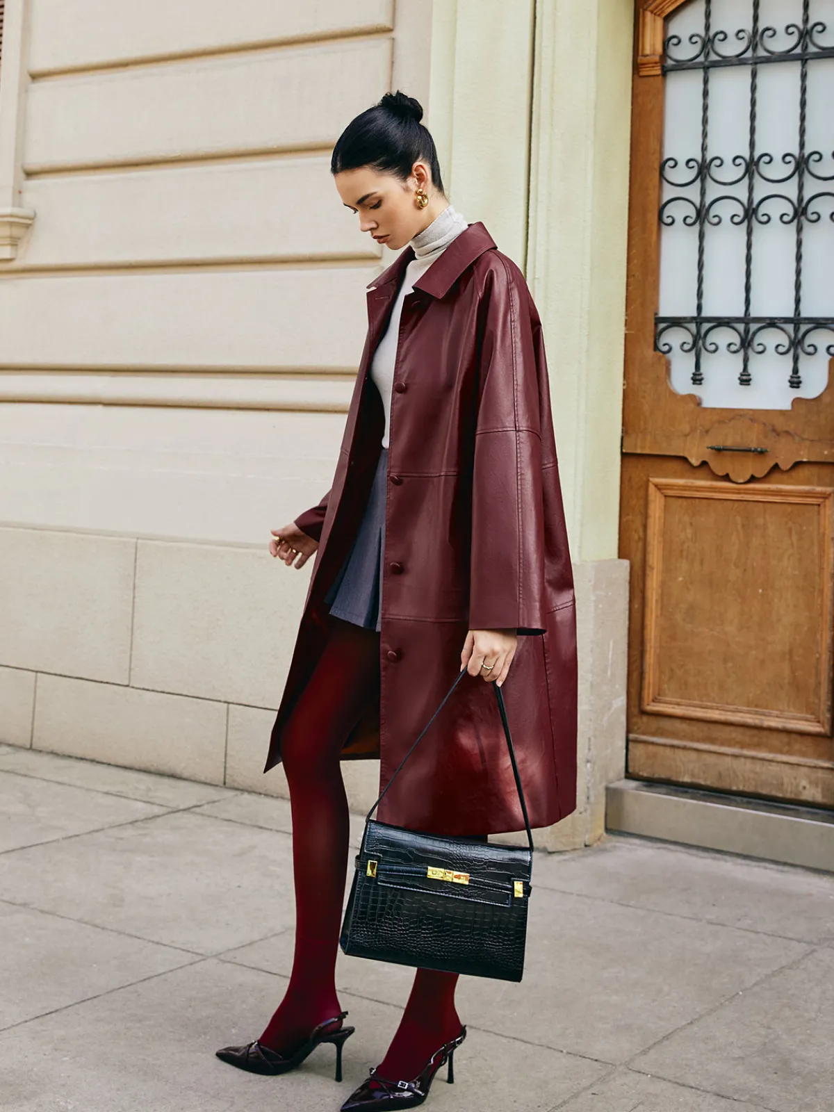 New Vintage Faux Leather Long Jacket Outerwear|Jackets