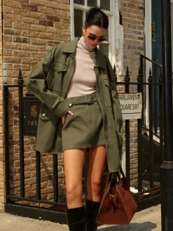 Clearance Vintage Flap-Pockets Zipper Polo Trench Coat Outerwear|Coats