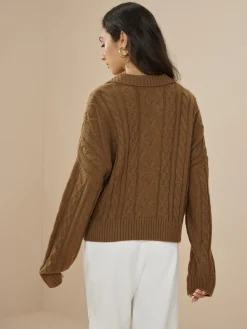 Hot Vintage Lapel Cable Pullover Sweater Sweater Tops|Sweaters & Cardigans