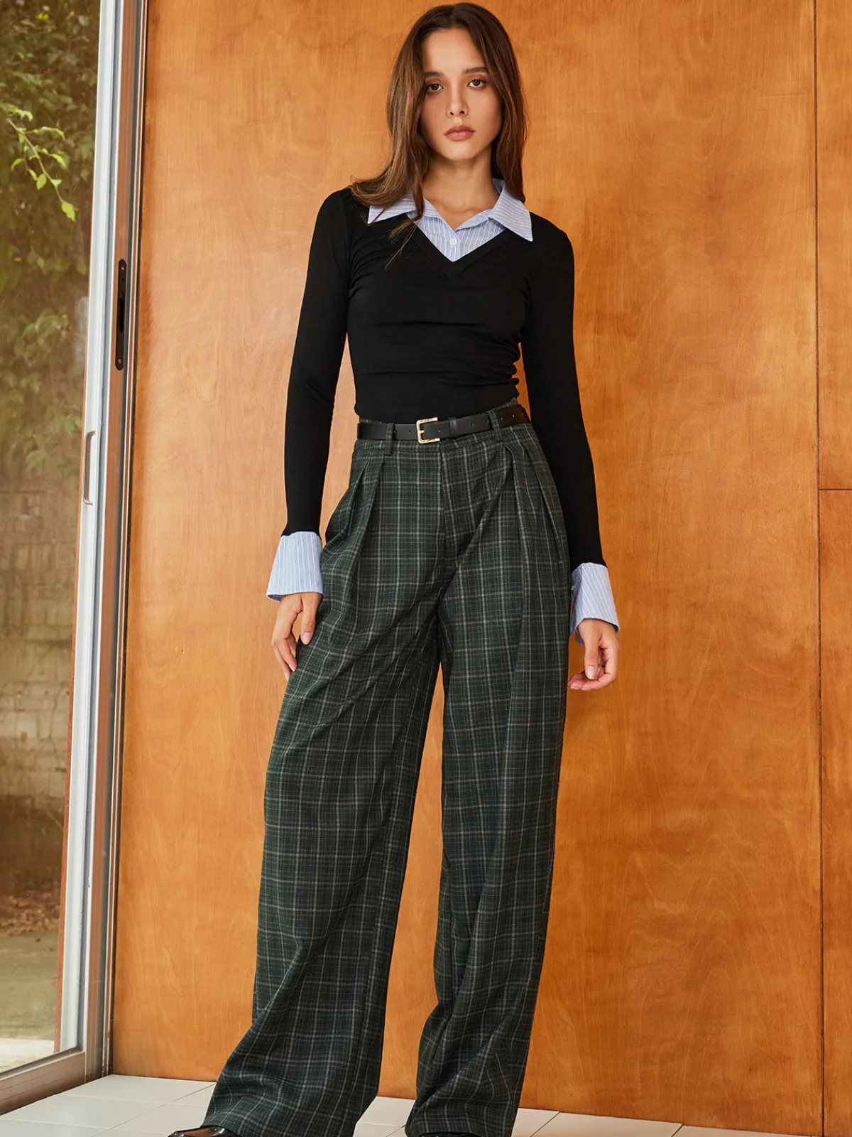 Hot Vintage Plaid Belted Wide-Leg Pants Pants|Bottoms