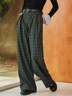 Hot Vintage Plaid Belted Wide-Leg Pants Pants|Bottoms
