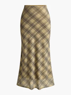 Discount Vintage Plaid Midi Skirt Skirts|Bottoms