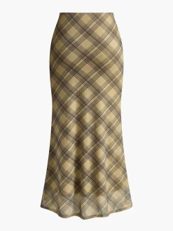 Discount Vintage Plaid Midi Skirt Skirts|Bottoms