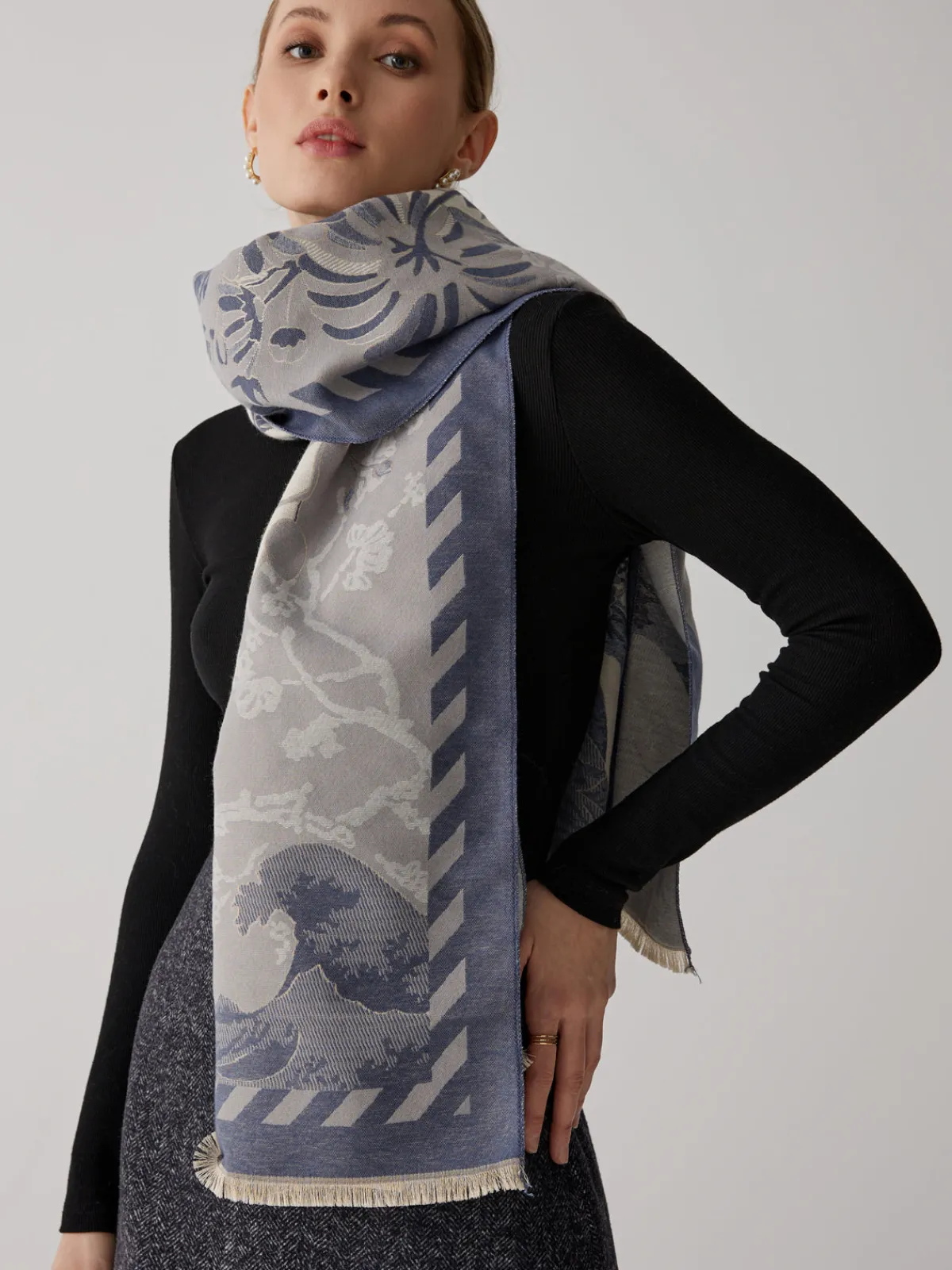 Sale Vintage Plant Flower Jacquard Cotton Scarf Accessories